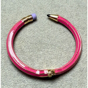 Betsey Johnson Open Hinge Enamel Pencil Bangle Bracelet in Pink Gold Tone Clamp